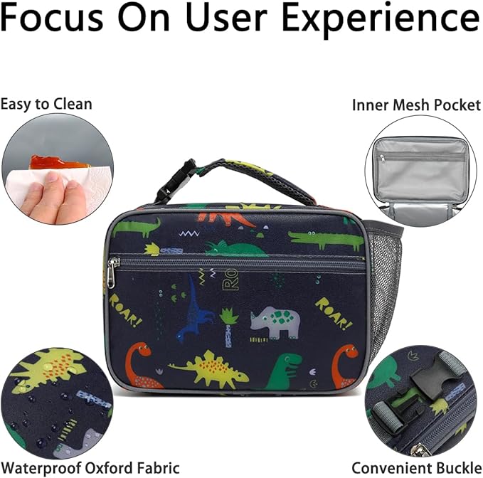 Insulated Lunch Box for School, Thermal Reusable Durable Freezable Lunch Bags for Kids Boys Girls Men Women - Small Soft Cooler Portable Lunch Tote Kit for Work Picnic Travel,Dinosaur