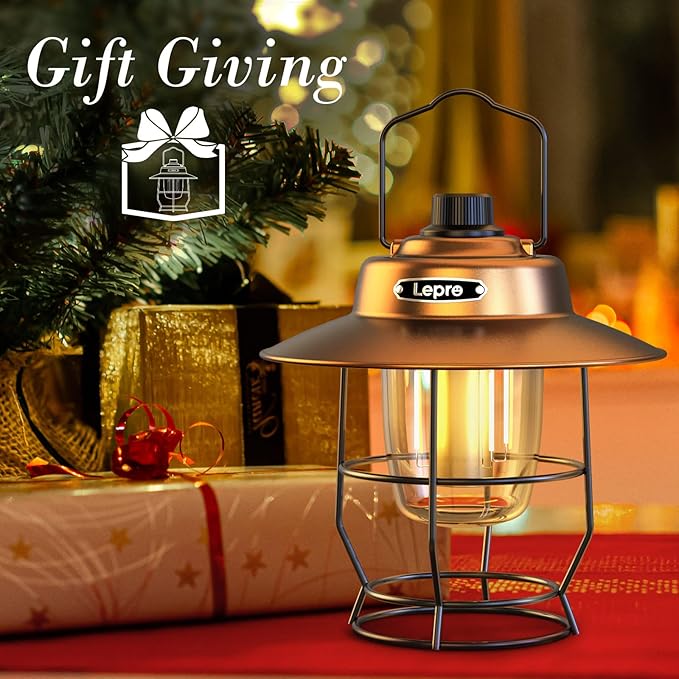 Lepro Vintage LED Camping Lantern Rechargeable, Power Bank, Christmas Decorations, Retro Style, Classic Railroad Lantern with Dimmable Control, Portable Hanging Tent Light for Camping, Power Outages