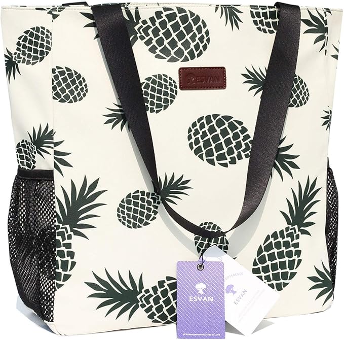ESVAN Original Floral Water Resistant Large Tote Bag Shoulder Bag for Gym Beach Travel Daily Bags Upgraded