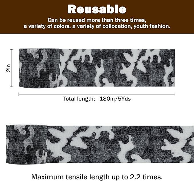 Bandages First Aid Tape Cohesive Wrap Adhesive Bandage Self Adherent (2-Inch, Camouflage-A)