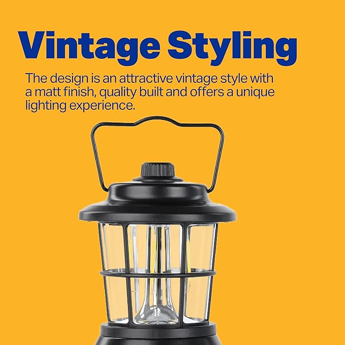 LUXPRO Retro LED Lantern - Battery-Powered Emergency Lantern - Water Resistant - Bright LED Lamp for Indoor & Outdoor Use - Use for Tents, Hiking or Hurricane Prep - Black