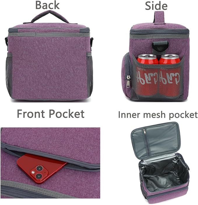 Unisex Insulated Lunch Bag, Purple, 10.2" x 7.5" x 9"