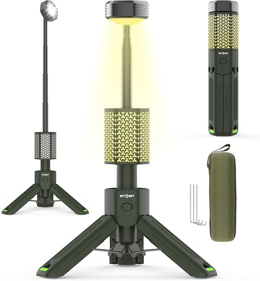 Camping Light Telescopic Camper Lantern Rechargeable 10500mAh Battery Built-in Magnetic Camp Lamp for Emergency, Camping, Hiking (Army Green)