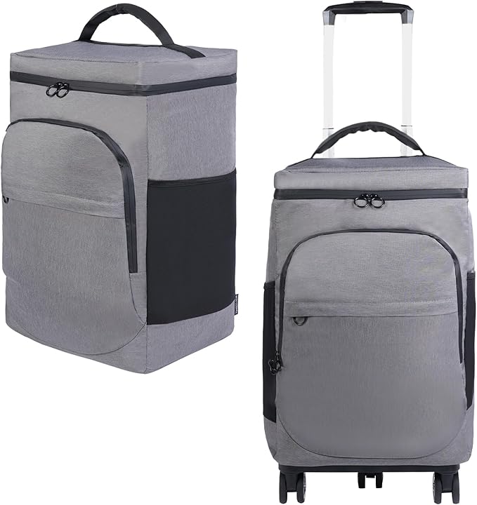 Cooler Bag Wheeled，Large Removable Insulated Rolling Cooler Collapsible Leakproof Portable Hard Framed Ice Packs for Camping Picnic Beach Travel（Gray）