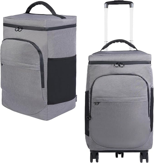 Cooler Bag Wheeled，Large Removable Insulated Rolling Cooler Collapsible Leakproof Portable Hard Framed Ice Packs for Camping Picnic Beach Travel（Gray）