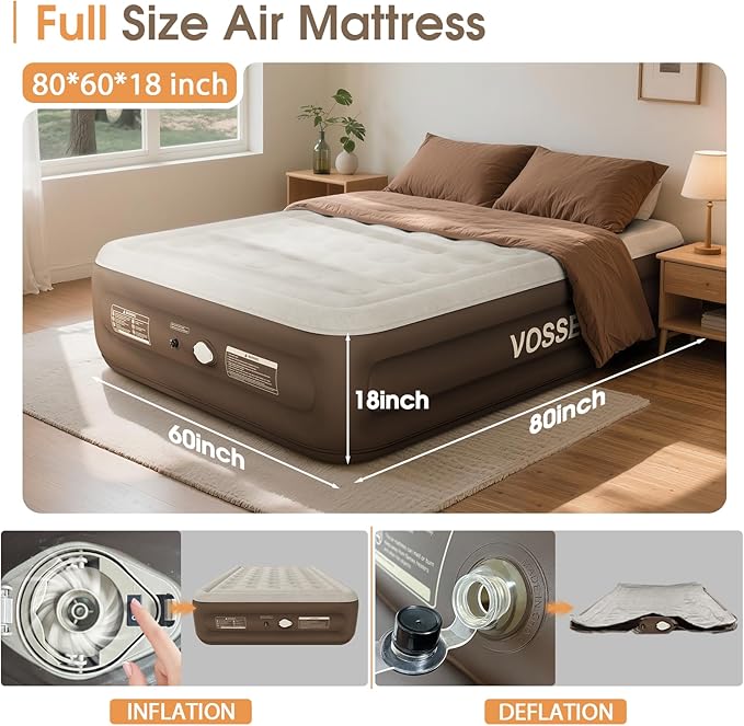 Queen Size Airbed with Detachable Rechargeable Pump - for Camping & Home Use, Portable Design, Supports up to 660 lbs MAX