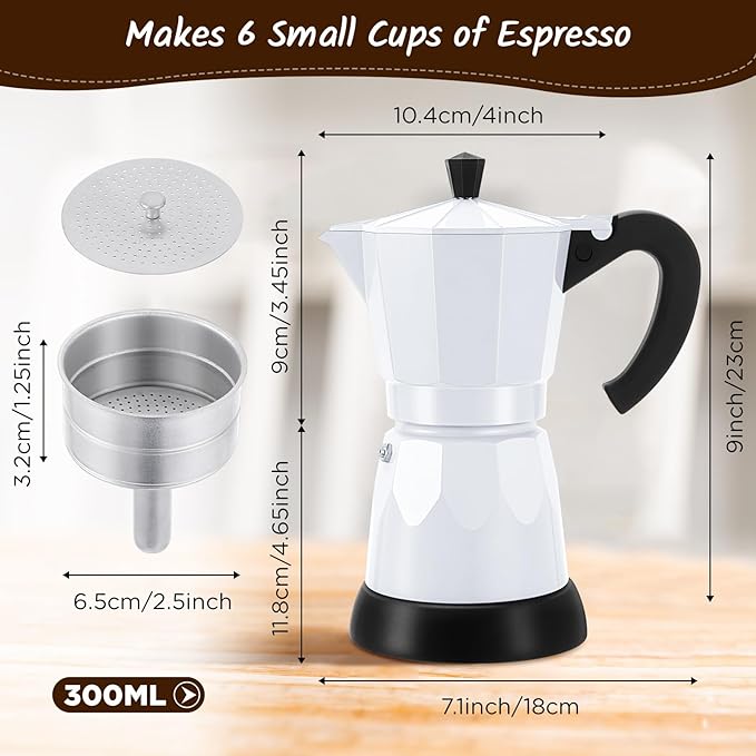 Coffee Pot 6 Cup Electric Espresso Coffee Maker Italian Moka Maker 300ml Portable Aluminum Espresso Machine Cafetera Moka Pot with Detachable Base, Gift for Home Travel(White)