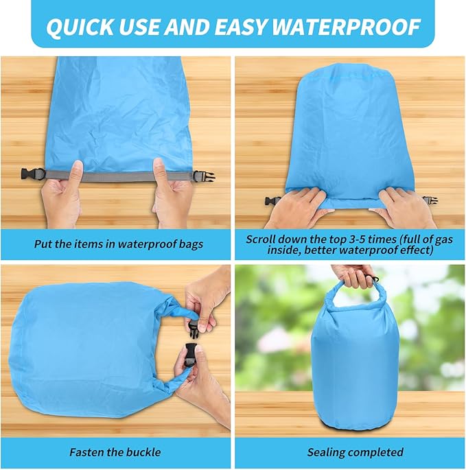 Dry Bag Set, Waterproof Small Lightweight Dry Bags for Paddle Board Kayaking, Fishing, Camping (Blue, 40L 2Pack)