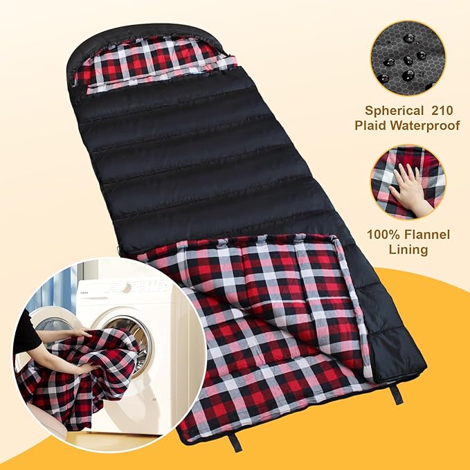 Flannel Sleeping Bag 0 Degree Cold Weather for Adults XXL Sleeping Bag 4 Season Big and Tall with Compression Sack