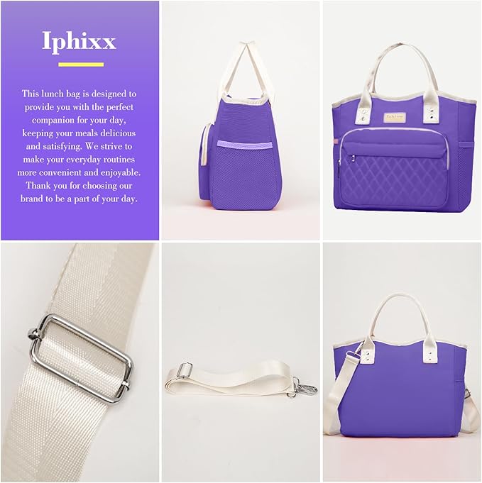 Lunch Bag Women Insulated Lunch Box for Adults - Leakproof Large Purse Lunch Tote Bags for Women with Adjustable Shoulder Strap Zipper Side Pockets for Work