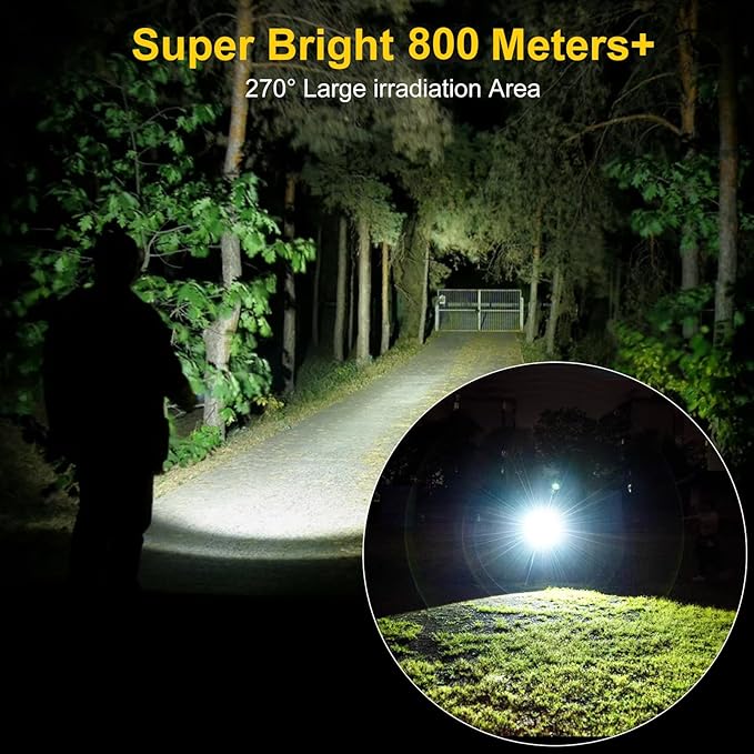 Lixada LED Camping Lantern,USB C Rechargeable Lantern with Stepless Dimming,Emergency Flashlight Flood Light with Folding Hook for Searchlight Power Outages Spotlight Outdoor Fishing Emergency