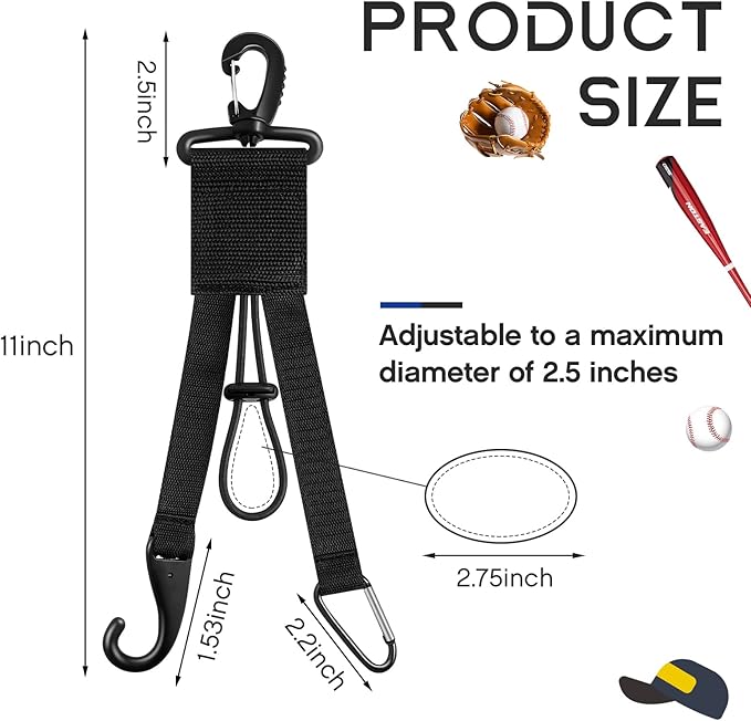 Deekin 2 Pcs Baseball Softball Gear Hanger 3 in 1 Dugout Organizer Baseball Bat Holder with Glove Clip and Helmet Hook for Softball Fence Bag Water Bottle Hiking Camping