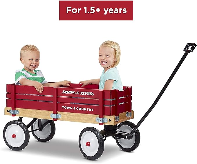 Radio Flyer Town and Country Wooden Kids Wagon with Removable Side Panels, Red