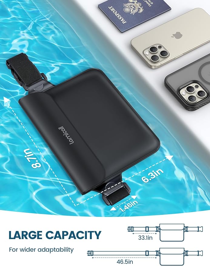 Lamicall Waterproof Fanny Pack - [2Pack] [Easy Handling] Dry Bags Waterproof Pouch with Elastic Waist Strap for Swimming, Beach, Kayaking, Cruise Ship Essentials, 8.7” for iPhone 16 15 14 13 Pro Max