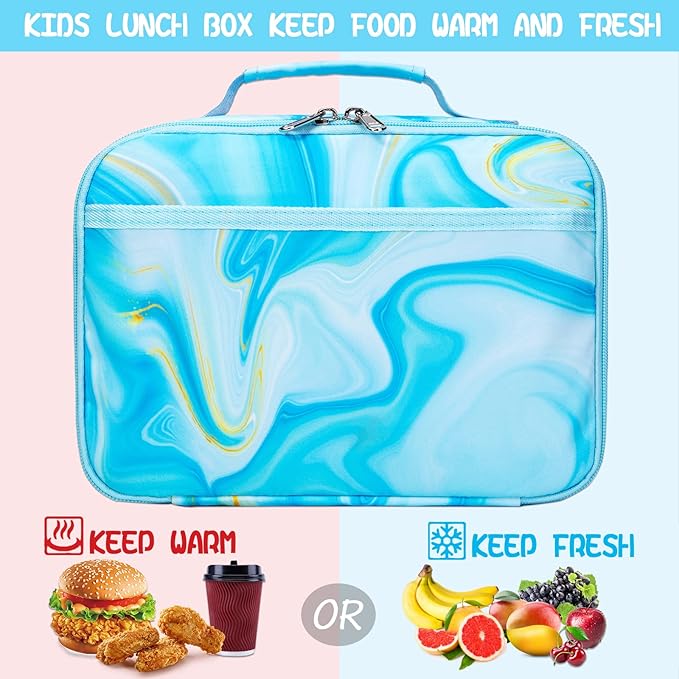 LOIDOU Lunch Box for Kids Boys Girls Insulated Lunch Bag Thermal Meal Tote Reusable Lunch Pail Bags for School Travel (Marble Blue)