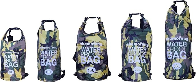 Waterproof Dry Bag Combo 5-30L Roll Top Dry Storage Bag Backpack for Kayaking Boating Beach Camping Travel Fishing, w/Phone Case & Collapsible Water Bottle & Sunglasses & Ear Band,Yellow 30L