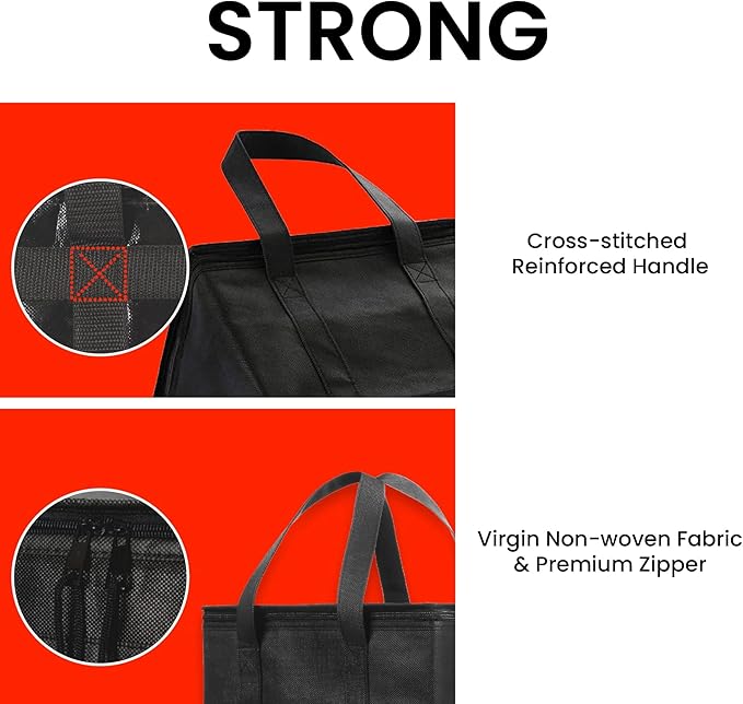 NZ home Small Insulated Cooler Bag and Food Warmer for Delivery & Grocery Shopping with Zippered Top, Black (1 Pack)