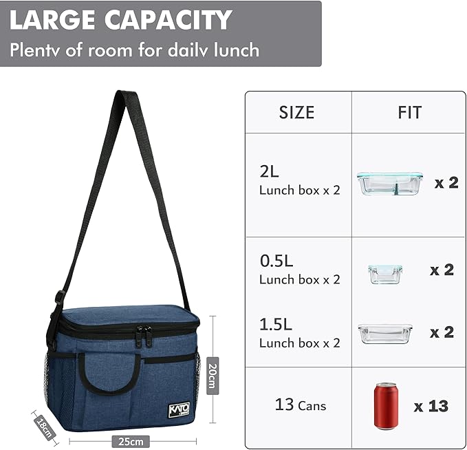 Tirrinia Insulated Lunch Box for Women Men, Leakproof Reusable Lunch Bag Containers for Adult,Working,Office,Lunch Soft Cooler Bag Tote for Picnic Hiking Beach,Dark Blue