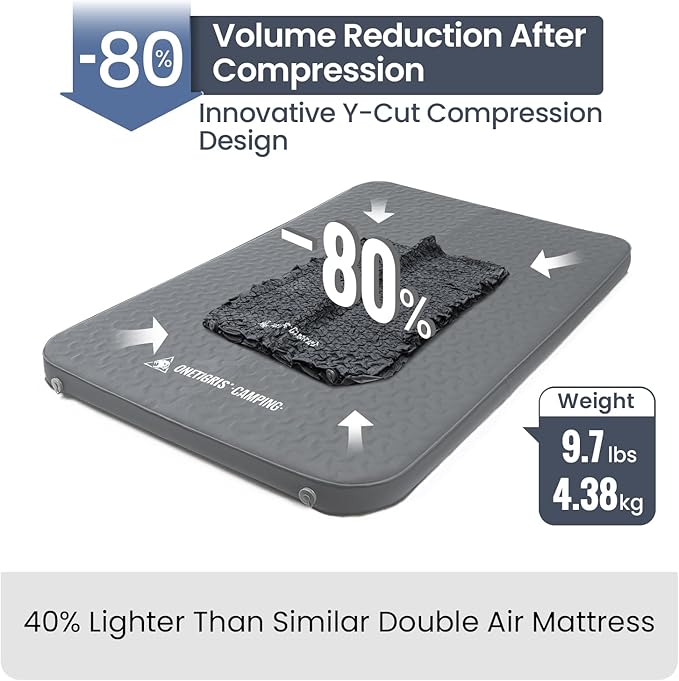 ONETIGRIS DYNISLAND 4In Double Air Mattress, Self-Inflating Sleeping Pad Foam for Camping, Backpacking, Car Trips, Travels, Air Bed with Patch-up Kit, 79”x53“