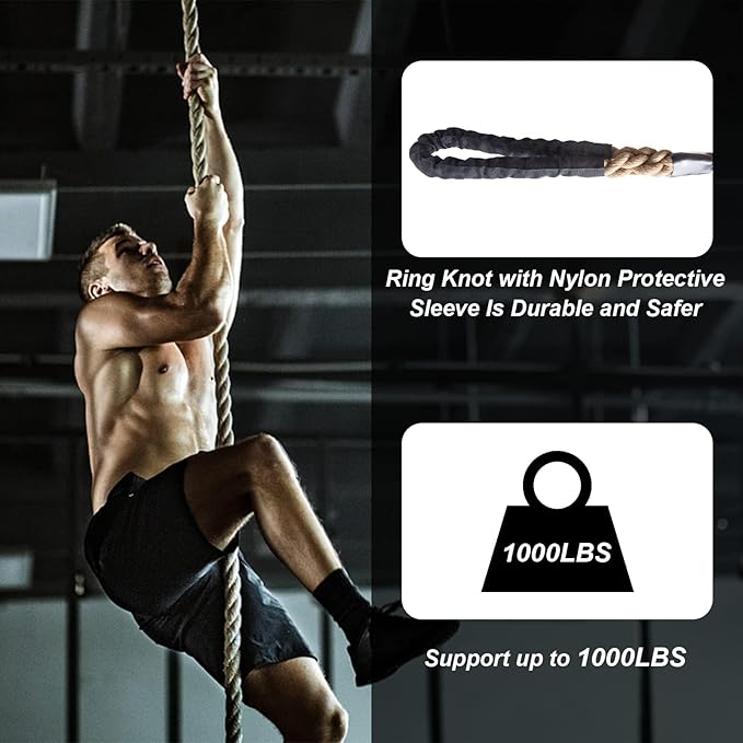 Climbing Rope 1.5 Inch Diameter 10FT 15FT 20FT 25FT 30FT 35FT Gym Climbing Rope for Fitness & Strength Training, Workout Exercises Climbing Rope for Adults Kids Outdoor or Home Indoor