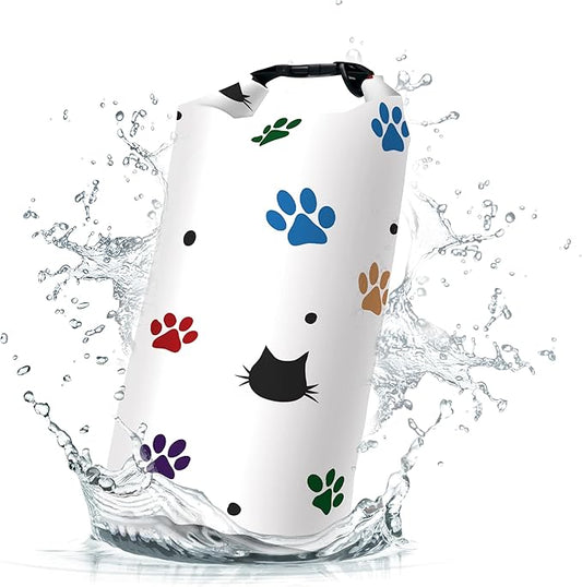 Waterproof Dry Bag,Roll Top Colorful Cartoon Cat Pawprints Small Waterproof Backpack 5L/10L/20L Floating and Lightweight Bags for Kayaking, Boating, Fishing, Swimming and Camping