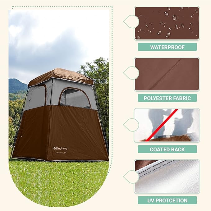 KingCamp Shower Tent, Large Portable 1/2 Room Dressing, Toilet and Changing Tents with Shower Bag & Floor for Camping & Travel