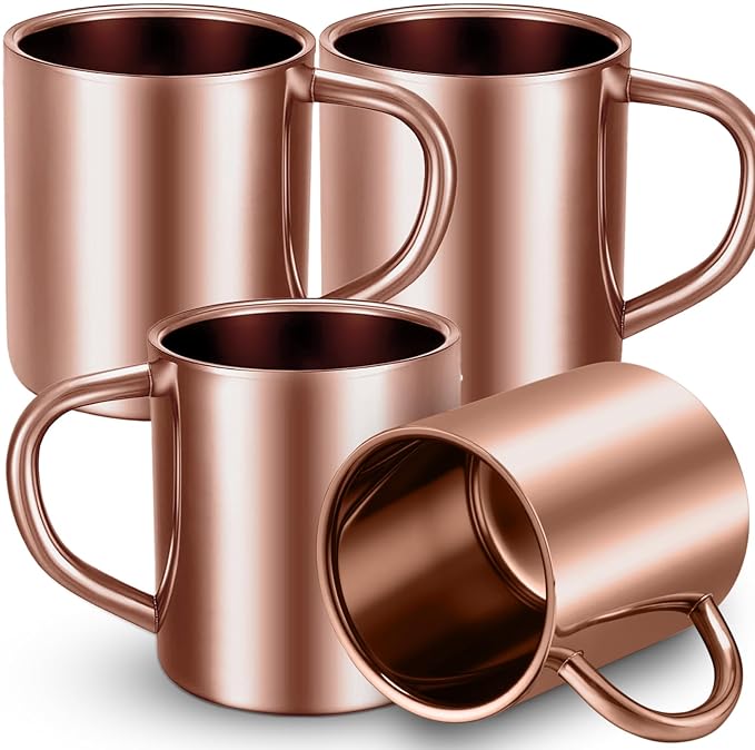 Cunhill 4 Set 7.5oz/220ml Stainless Steel Coffee Mug with Handle Metal Double Walled Cups Camping Mug Dishwasher Safe Tea Cups for Home Travel Camping Outdoors Rv Keep Drinks Hot (Rose Gold)