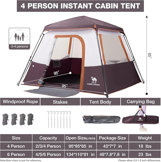CAMEL CROWN 4/6 Person Tent Waterproof Lightweight Portable Backpacking Tent for Outdoor Camping Hiking