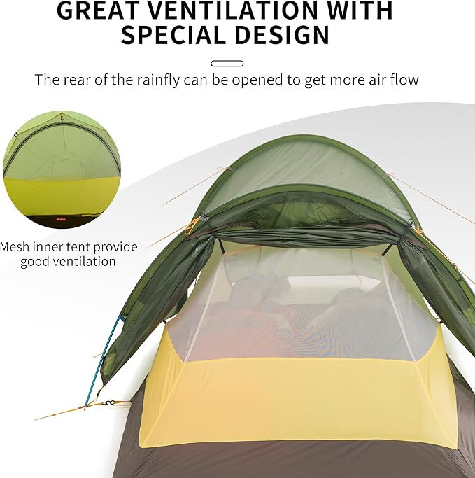 Naturehike Opalus Tunnel Backpacking Tent for 2-3 Person, 2 Person 3 Person Backpacking Tent, Lightweight Camping Tent with Footprint & Vestibule