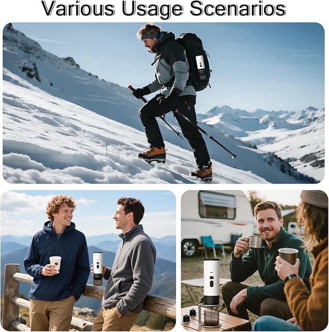 Portable Espresso Maker, Hands-Free Travel Coffee Makers for Camping, Car Self-Heating Espresso Machine with USB-C, With Ground Coffee & NS Capsules for RV/Office/Hiking