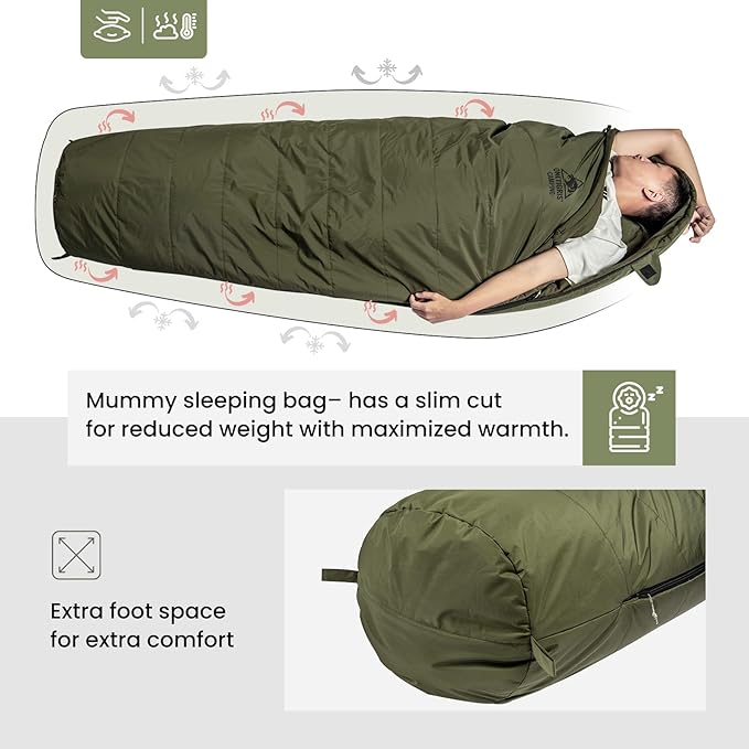 OneTigris Bushcrafter’s Sleeping Bags, Mummy Sleeping Bag for Camping Hiking Backpacking, Survival Gear