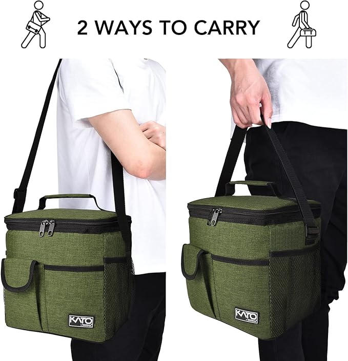 Large Insulated Lunch Bag for Women Men, 10L Leakproof Thermal Reusable Lunch Box for Adult, Tall Meal Prep Lunch Cooler Tote with 4 Pockets for Office Work by Tirrinia, Green