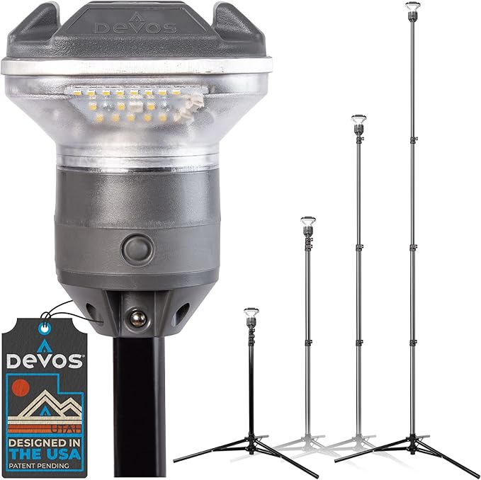 DEVOS - LightRanger 1200 Telescoping Camp Light, 9 ft Tall with 1200 lumens, Rechargeable LED Lantern, Up to 80-Hour Runtime, 1-Year Warranty, Includes Carry Case