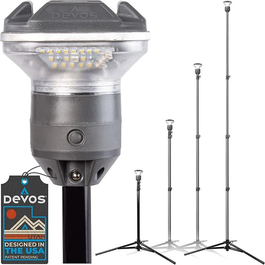 DEVOS - LightRanger 1200 Telescoping Camp Light, 9 ft Tall with 1200 lumens, Rechargeable LED Lantern, Up to 80-Hour Runtime, 1-Year Warranty, Includes Carry Case