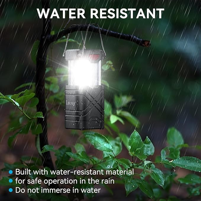 LETMY 4 Pack Camping Lantern, Rechargeable LED Lanterns, Solar Lantern Battery Powered Hurricane Lanterns Flashlight with 3 Powered Ways & USB Cable for Emergency, Power Outage, Hurricane Supplies