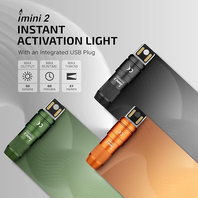 OLIGHT IMINI 2 EDC Rechargeable Keychain Flashlight, 50 Lumens Compact and Portable Mini LED Keyring Lights with Built-in Battery Ideal for Everyday Carry and Emergencies (Black)