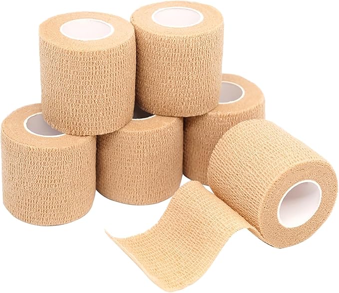 FriCARE Self Adhesive Bandage Wrap, Medical Tape in First Aid Kit, Cohesive Bandages for Wounds Sport Vet, FSA/HSA Eligible, 2 Inches X 5 Yards 6 Rolls, Tan