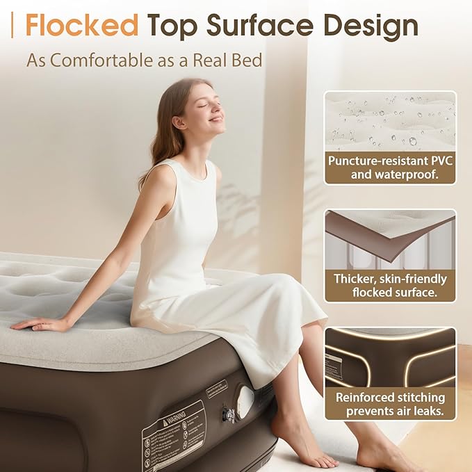Twin Size Airbed with Detachable Rechargeable Pump - for Camping & Home Use, Portable Design, Supports up to 330 lbs MAX