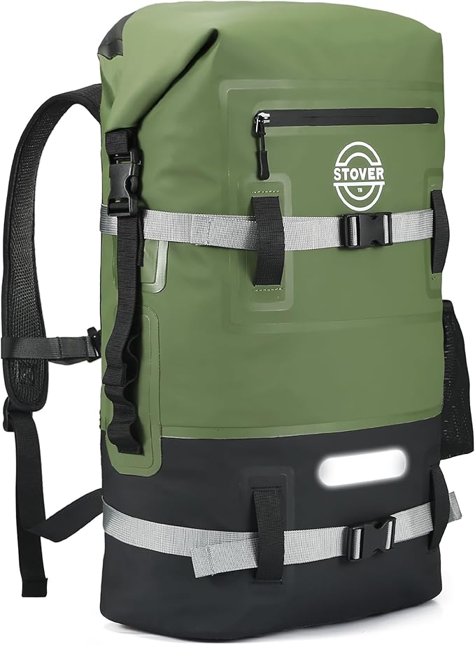 STOVER 5/10/25/30/40/55L Waterproof Dry Backpack- Large Floating Dry Bag for Kayaking, Travel, Tubing, Hiking, Fishing, Camping, Motorcycles & the Beach, Heavy-Duty Roll Top Men/Women (Green)