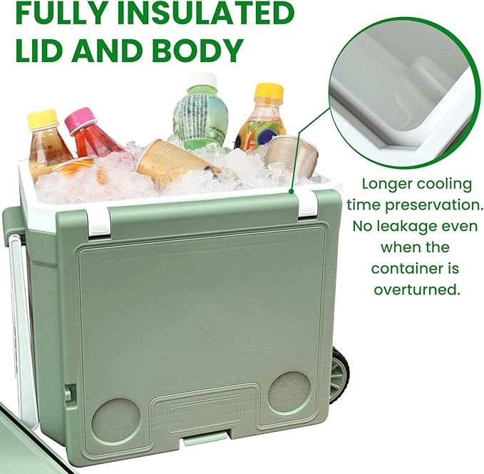 34-127 Quart Insulated Portable Cooler with Heavy Duty Wheels Keeps Ice for up to 5 Days, Great for Drink, Beach, Camping, Tailgating, Sports, & More