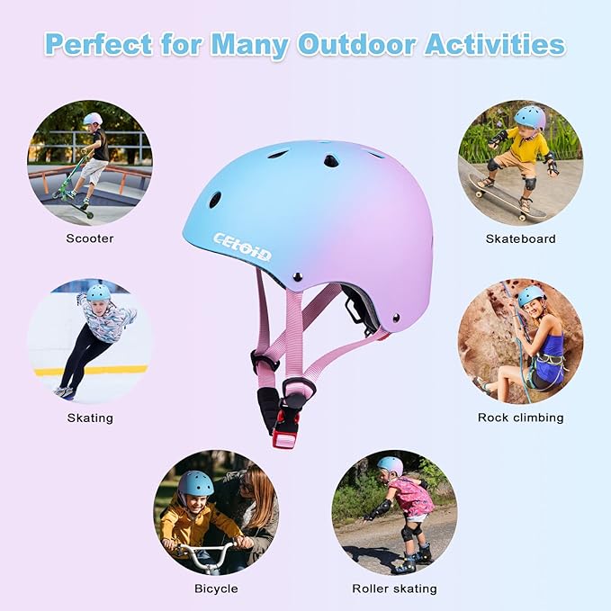 Kids Bike Helmet,Toddler Skateboard Helmets for Ages 2-3-5-8-14 Years Boys Girls，Adjustable Multi-Sport Bicycle Skateboarding Football Roller Skating Scooter Rollerblade Balance Bike Helmet