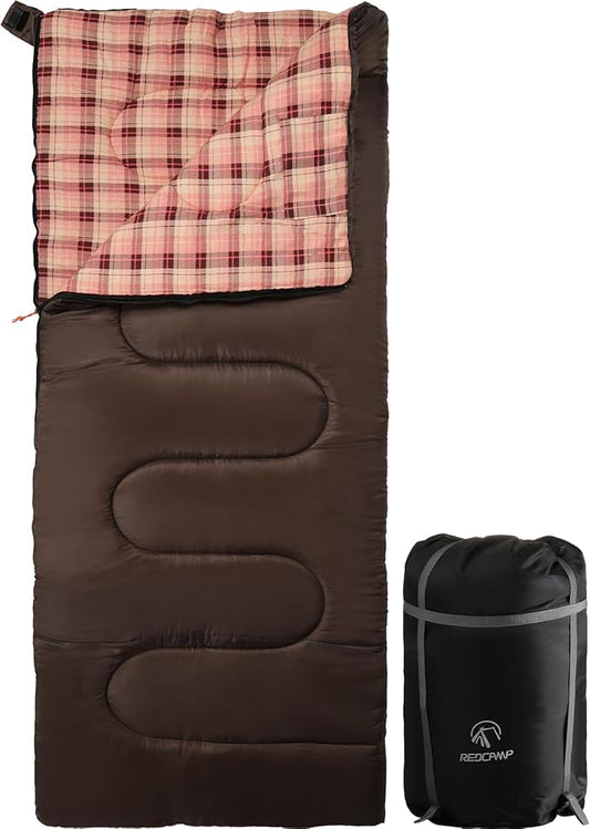 REDCAMP Cotton Flannel Sleeping Bag for Camping Backpacking, Adults Cold Weather Envelope Sleeping Bags with 2/3/4lbs Filling