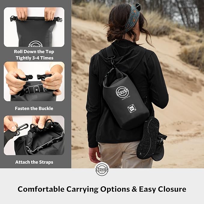 STOVER 5/10/25/30/40/55L Waterproof Dry Bag, Small Lightweight Roll Top Dry Bag Backpack w/Waterproof Phone Case, Kayaking, Travel, Hiking, Fishing, Tubing, Camping, the Beach, Men/Women (Black)