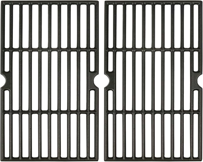 Hisencn Grill Cooking Grates for Char Griller Charcoal Grill 1624 E1515 22424 1515 1224 1616 Smoker Box, Side Fire Box, Cast Iron Grill Grid Replacement Parts 2-Pack