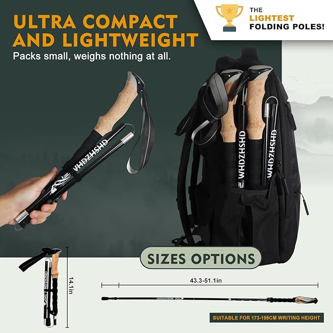 Trekking Poles for Hiking - Walking Sticks for Men, Women, Seniors, 2pc Collapsible Lightweight Aluminum Alloy Hiking Poles for Nordic Walking & Outdoor Adventures