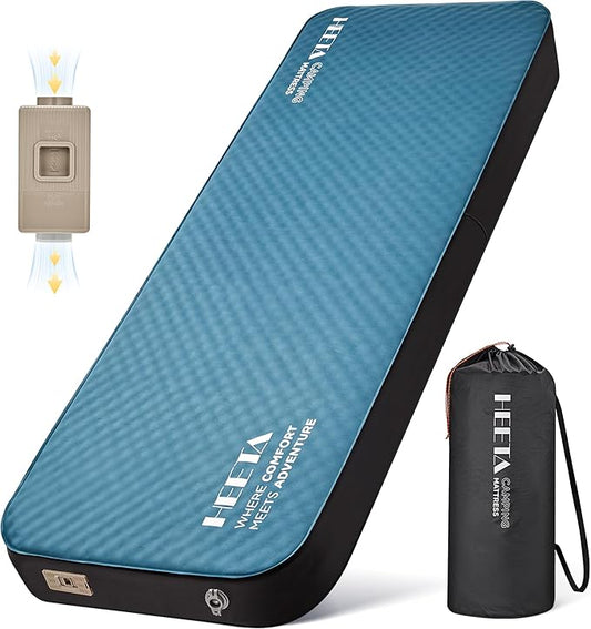 HEETA Self Inflating Sleeping Pad with Electric Pump, 4" Ultra Thick Memory Foam Camping Mattress, 9.5 R-Value Insulated Sleeping Mat, Easy to Inflate & Deflate for Camping Car Travel Tent Cot Bed