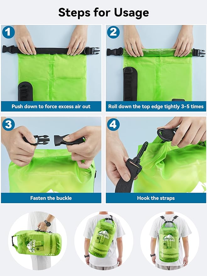 HEETA Dry Bag Waterproof for Women Men, 5L/10L/20L/30L/40L Roll Top Lightweight Dry Storage Bag Backpack with Phone Case for Travel, Swimming, Boating, Kayaking, Camping & Beach, 11 Transparent Colors