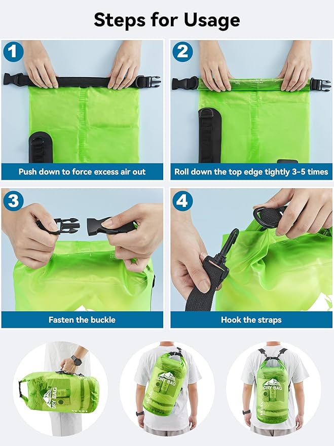 HEETA Dry Bag Waterproof for Women Men, 5L/10L/20L/30L/40L Roll Top Lightweight Dry Storage Bag Backpack with Phone Case for Travel, Swimming, Boating, Kayaking, Camping & Beach, 11 Transparent Colors