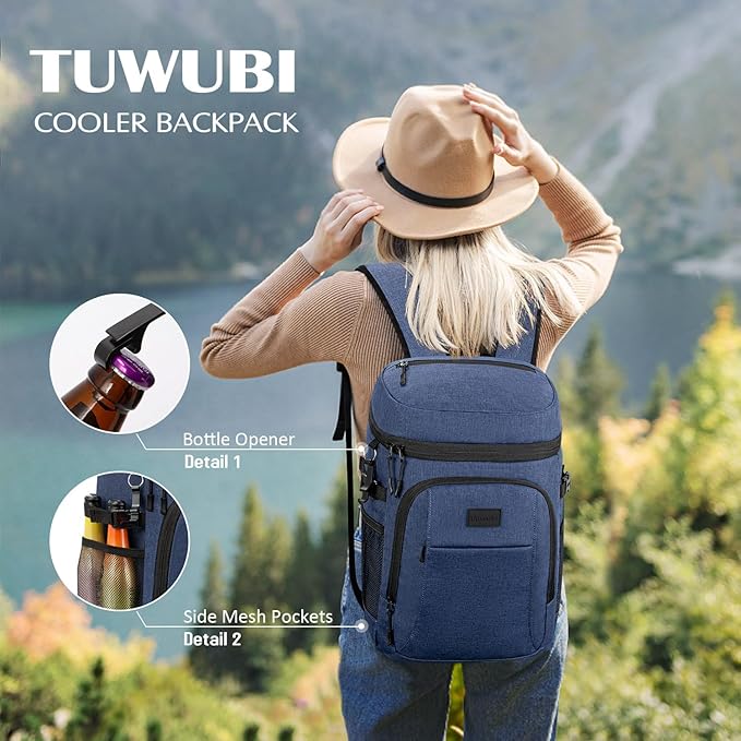 Tuwubi Cooler Backpack 35/42 Cans, Backpack Coolers Insulated Leak Proof for Men Women, Waterproof Soft Sided Lunch Camping Beach Travel Ice Chest Backpack Cooler Bag