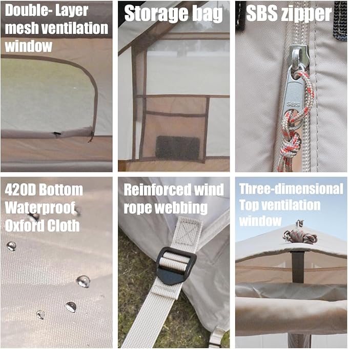 Inflatable Tent for Camping Blow Up Tents Glamping 4 Season House, Air Tents with Pump, Easy Setup Oxford Cabin House with Double-Layer Mesh Windows & Double Doors